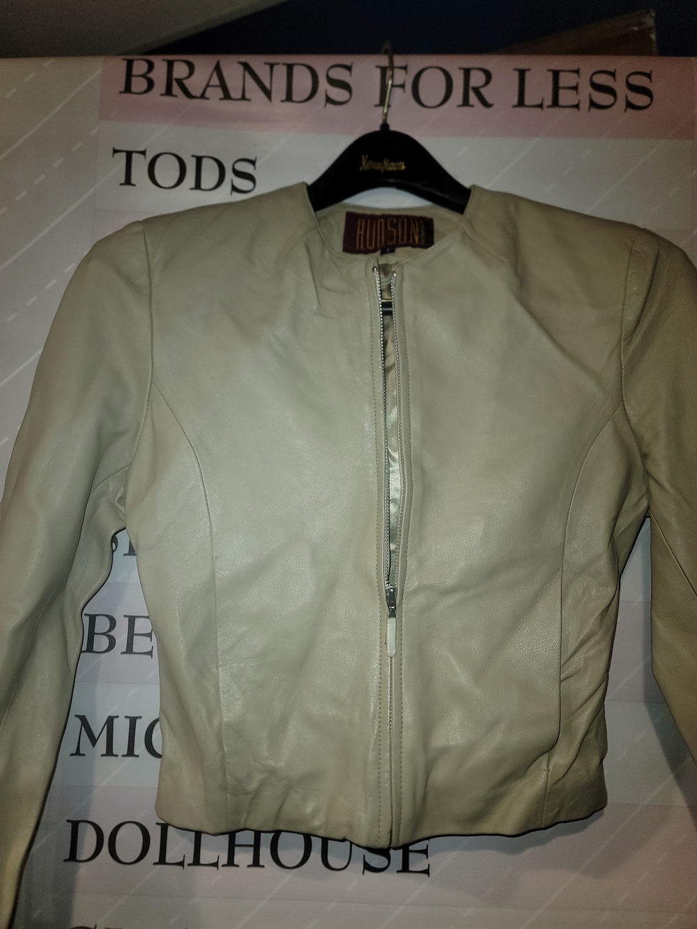 Hudson Outerwear Womens Cream Leather Zip-Front Jacket